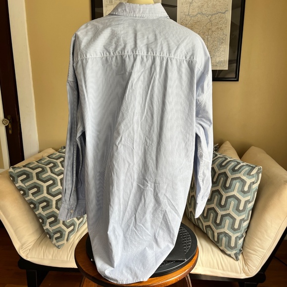 R13 Drop Neck Oversize Oxford Shirt Blue/White Pinstripe - Picture 3 of 7